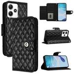 For Redmi Note 12R Rhombic Texture Flip Leather Phone Case with Lanyard(Black)