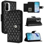 For Redmi K40 / K40 Pro Rhombic Texture Flip Leather Phone Case with Lanyard(Black)