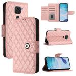 For Redmi Note 9 Global / 10X 4G Rhombic Texture Flip Leather Phone Case with Lanyard(Coral Pink)