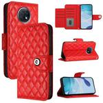 For Redmi Note 9T Global Rhombic Texture Flip Leather Phone Case with Lanyard(Red)