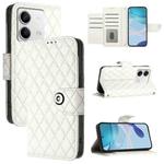 For Redmi Note 13 5G Global Rhombic Texture Flip Leather Phone Case with Lanyard(White)