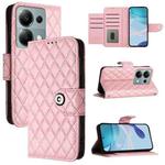 For Redmi Note 13 Pro 4G Global Rhombic Texture Flip Leather Phone Case with Lanyard(Pink)