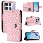 For Redmi K70 Ultra 5G Global Rhombic Texture Flip Leather Phone Case with Lanyard(Pink)