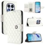 For Redmi Note 14 Pro 5G Global Rhombic Texture Flip Leather Phone Case with Lanyard(White)