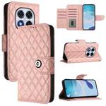 For Redmi Note 14 Pro 5G Global Rhombic Texture Flip Leather Phone Case with Lanyard(Coral Pink)