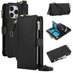 For iPhone 15 Pro Max Crossbody Ring Multifunctional Wallet Leather Phone Case(Black)