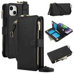 For iPhone 15 Plus Crossbody Ring Multifunctional Wallet Leather Phone Case(Black)