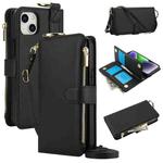 For iPhone 14 Crossbody Ring Multifunctional Wallet Leather Phone Case(Black)