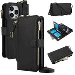 For iPhone 13 Pro Crossbody Ring Multifunctional Wallet Leather Phone Case(Black)