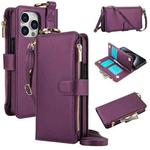 For iPhone 13 Pro Crossbody Ring Multifunctional Wallet Leather Phone Case(Dark Purple)