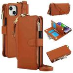 For iPhone 13 mini Crossbody Ring Multifunctional Wallet Leather Phone Case(Brown)