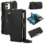 For iPhone 12 mini Crossbody Ring Multifunctional Wallet Leather Phone Case(Black)