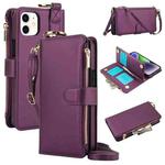 For iPhone 11 Crossbody Ring Multifunctional Wallet Leather Phone Case(Dark Purple)