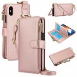 For iPhone X / XS Crossbody Ring Multifunctional Wallet Leather Phone Case(Rose Gold)