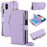For iPhone X / XS Crossbody Ring Multifunctional Wallet Leather Phone Case(Purple)
