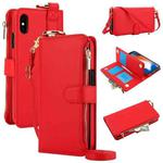 For iPhone XR Crossbody Ring Multifunctional Wallet Leather Phone Case(Red)