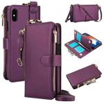 For iPhone XR Crossbody Ring Multifunctional Wallet Leather Phone Case(Dark Purple)
