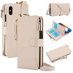 For iPhone XS Max Crossbody Ring Multifunctional Wallet Leather Phone Case(White)