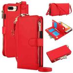 For iPhone 7 Plus / 8 Plus Crossbody Ring Multifunctional Wallet Leather Phone Case(Red)