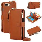 For iPhone 7 Plus / 8 Plus Crossbody Ring Multifunctional Wallet Leather Phone Case(Brown)