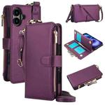 For iPhone 16 Plus Crossbody Ring Multifunctional Wallet Leather Phone Case(Dark Purple)