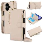 For iPhone 16 Crossbody Ring Multifunctional Wallet Leather Phone Case(White)