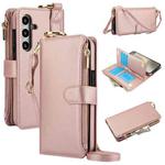 For Samsung Galaxy S24+ 5G Crossbody Ring Multifunctional Wallet Leather Phone Case(Rose Gold)