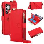 For Samsung Galaxy S24 Ultra 5G Crossbody Ring Multifunctional Wallet Leather Phone Case(Red)