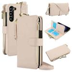 For Samsung Galaxy S23 5G Crossbody Ring Multifunctional Wallet Leather Phone Case(White)