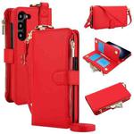 For Samsung Galaxy S23 5G Crossbody Ring Multifunctional Wallet Leather Phone Case(Red)