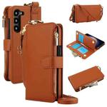 For Samsung Galaxy S23 5G Crossbody Ring Multifunctional Wallet Leather Phone Case(Brown)