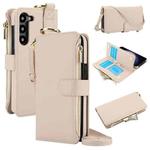 For Samsung Galaxy S23+ 5G Crossbody Ring Multifunctional Wallet Leather Phone Case(White)