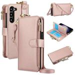 For Samsung Galaxy S23+ 5G Crossbody Ring Multifunctional Wallet Leather Phone Case(Rose Gold)