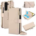 For Samsung Galaxy S22 5G Crossbody Ring Multifunctional Wallet Leather Phone Case(White)
