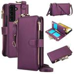 For Samsung Galaxy S22 5G Crossbody Ring Multifunctional Wallet Leather Phone Case(Dark Purple)