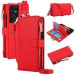 For Samsung Galaxy S21 Ultra 5G Crossbody Ring Multifunctional Wallet Leather Phone Case(Red)