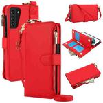 For Samsung Galaxy S21 5G Crossbody Ring Multifunctional Wallet Leather Phone Case(Red)