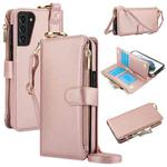 For Samsung Galaxy S21 5G Crossbody Ring Multifunctional Wallet Leather Phone Case(Rose Gold)