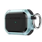 For AirPods Pro / Pro 2 Armor TPU + PC Earbuds Box Protective Case with Metal Buckle(Cyan)