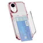 For iPhone XR Card Holder Acrylic Hybrid TPU Phone Case(Transparent Pink)