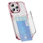 For iPhone 12 Pro Card Holder Acrylic Hybrid TPU Phone Case(Transparent Pink)