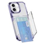 For iPhone 16 Plus Card Holder Acrylic Hybrid TPU Phone Case(Transparent Purple)