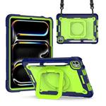 For iPad Pro 11 2024 Handle Grip Holder Silicone Hybrid PC Tablet Case with Strap(Navy Yellow Green)