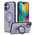 For iPhone 16 Plus MagSafe Airbag Shockproof Frosted Phone Case with Fold Holder(Purple)