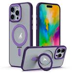 For iPhone 16 Pro MagSafe Airbag Shockproof Frosted Phone Case with Fold Holder(Purple)