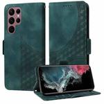 For Samsung Galaxy S22 Ultra 5G Embossed Rhombus Starry Leather Phone Case(Green)