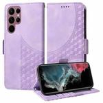 For Samsung Galaxy S22 Ultra 5G Embossed Rhombus Starry Leather Phone Case(Purple)