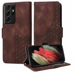 For Samsung Galaxy S21 Ultra 5G Embossed Rhombus Starry Leather Phone Case(Brown)