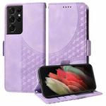For Samsung Galaxy S21 Ultra 5G Embossed Rhombus Starry Leather Phone Case(Purple)