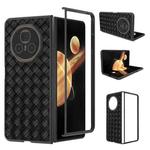 For Honor Magic V3 Black Frame Woven Texture PU Phone Case(Black)